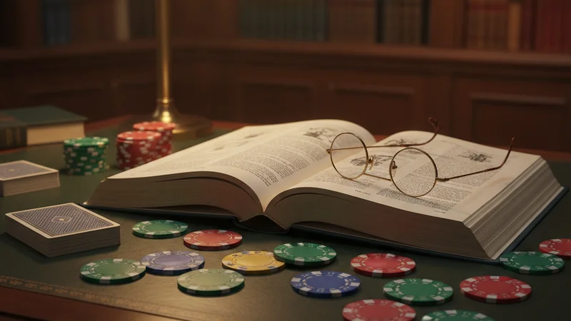 Casino banking glossary: open reference book with reading glasses and casino chips